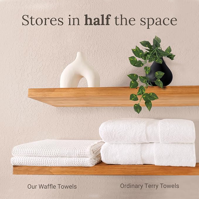 GILDEN TREE Waffle Towels for Bathroom, 100% Cotton Quick Dry Towel, Waffle Bath Towels Large, Absorbent Lightweight Travel Towel, Bath Towels Set of 2, Classic Style (Seafoam)