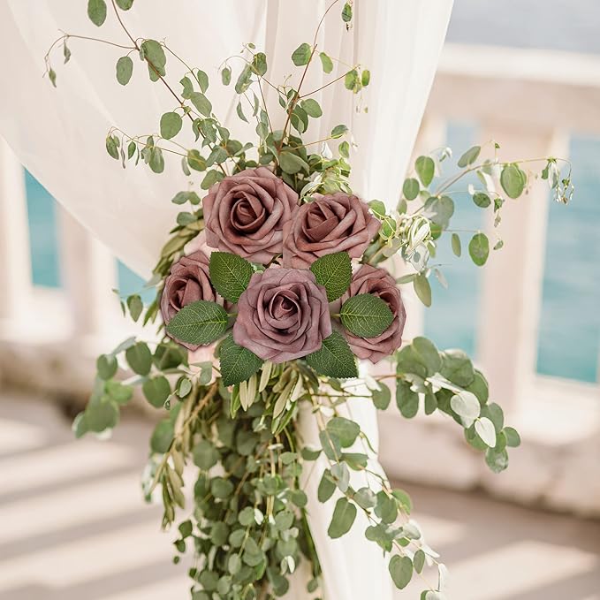 Mocoosy 50Pcs Artificial Rose Flowers, Dusty Roses for Decorations, Real Touch Fake Foam Rose Bulk with Stems DIY Wedding Bouquets, Bridal Shower, Mother's Day Floral Arrangements Party Table Decor