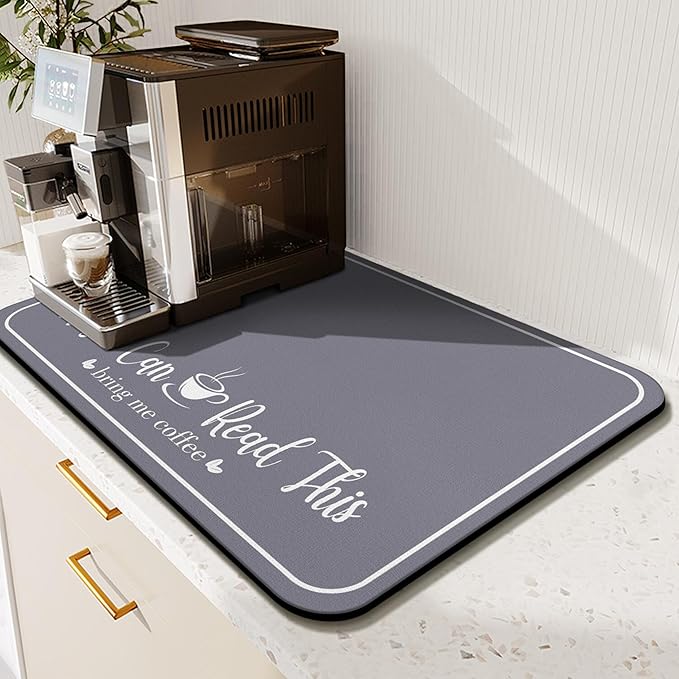 Coffee Bar Mat for Countertops 19inx12in,Absorbent Hide Stain Anti-Slip Cafe Bar Accessories Fit Under Coffee Machine Mat,dish drying mats for kitchen