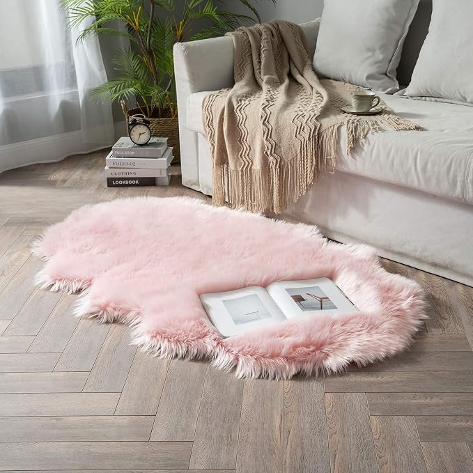 MIULEE Luxury Super Soft Fluffy Area Rug Faux Fur Sheepskin Rug Decorative Plush Shaggy Carpet for Bedside Sofa Floor 3 x 5 Feet, Pink