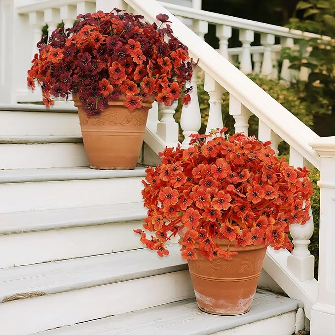 Geegoods Artificial Mum Flowers for Outdoors, 32 Bundles UV Resistant Faux Plastic Mum Flowers for Halloween Front Door Porch Patio Yard Balcony Decor