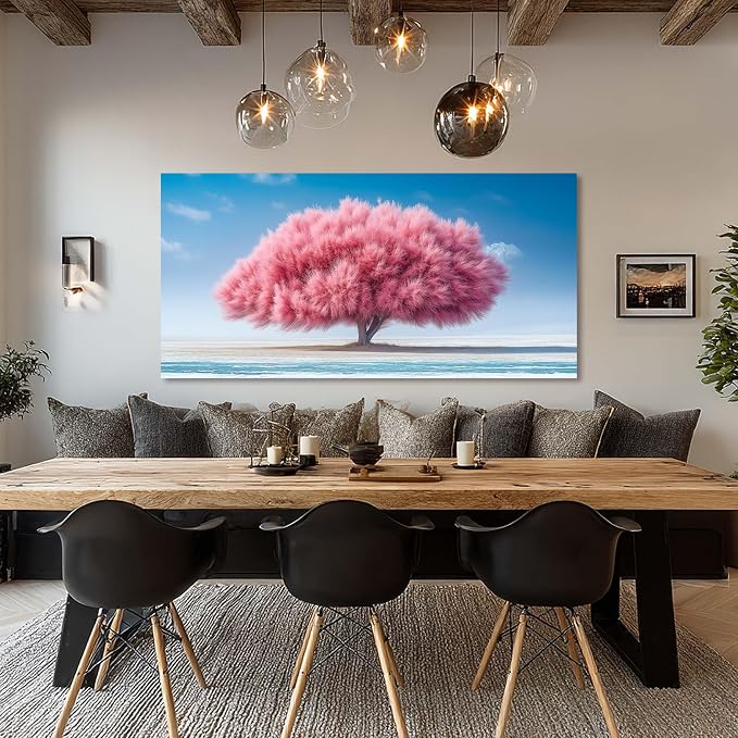 Ggaafet Pink Tree Wall Art for Living Room Canvas Oil Painting Prints Beautiful Warm Landscape Art Deco Modern Artwork Office Bedroom Family Dining Room Decor Extra Large
