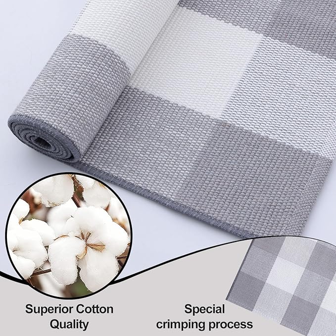OLANLY Buffalo Plaid Rug 3' x 5' – Grey and White Cotton Checkered Doormat, Washable Indoor Outdoor Rug for Layered Front Porch, Kitchen, Entryway Decor