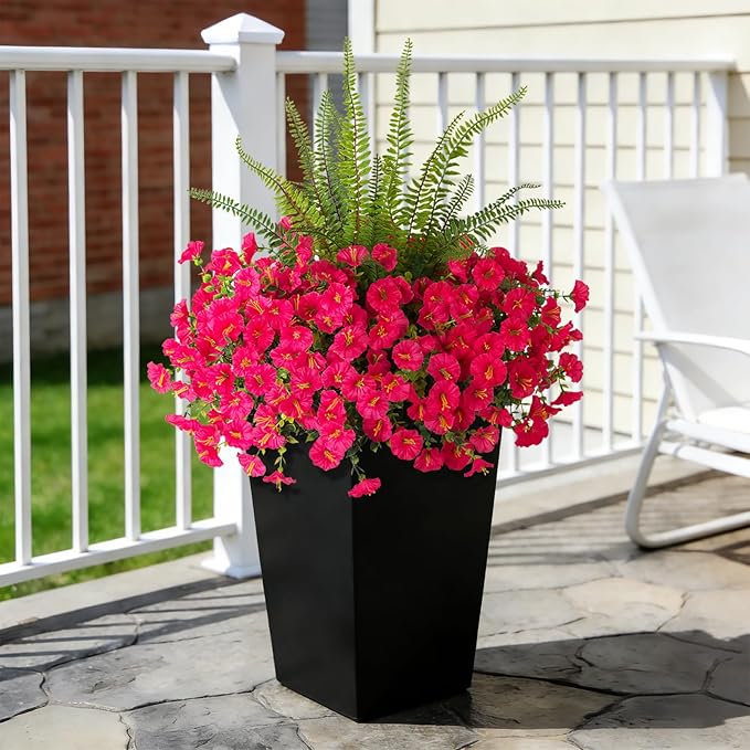 Hrobek Artificial Flowers for Outdoors Faux Plants Outside Indoor,UV Resistant Silk Fake Petunia Ferns for Home Patio Garden Back Yard Front Porch Decor(13 Bunches,Hot Pink)