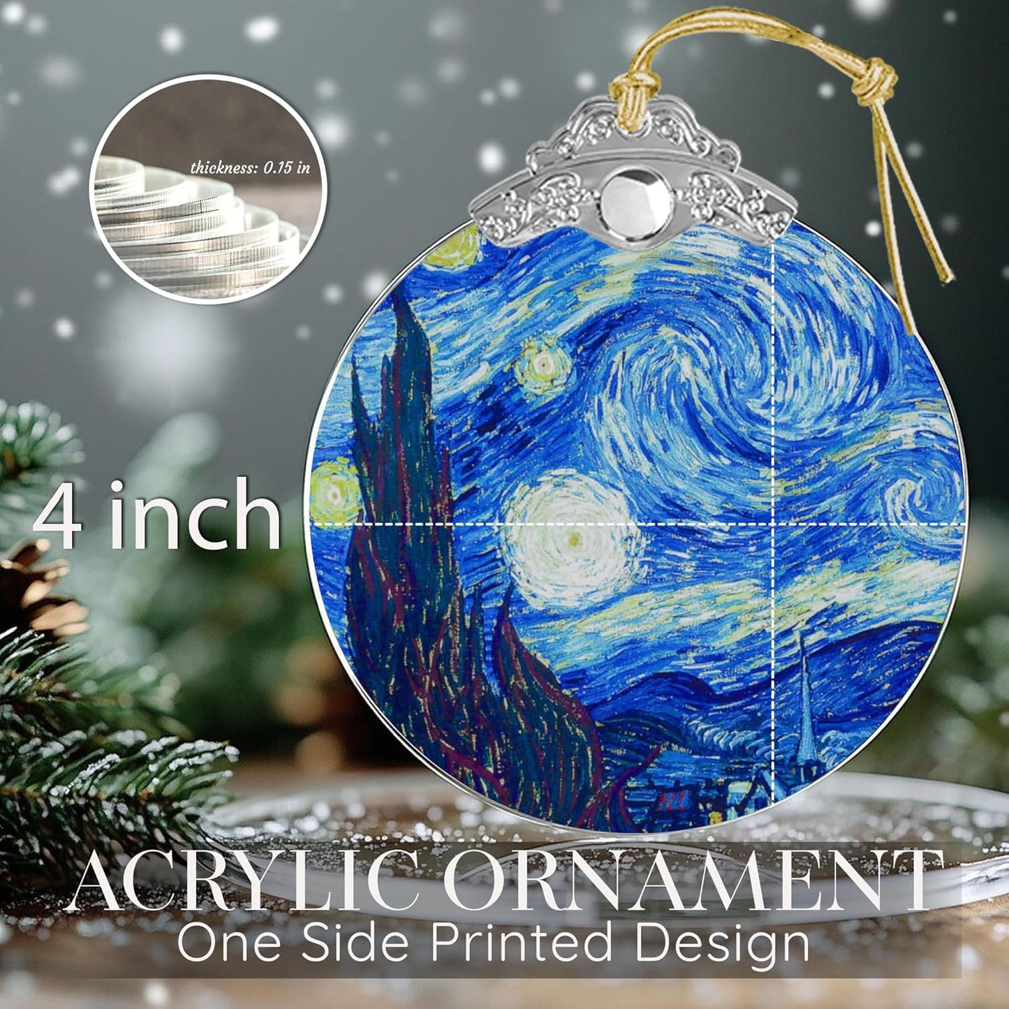 Blue Christmas Ornament 2025, Vintage Christmas Ornaments, Large Christmas Ornaments, Starry Night Inspired Holiday Decor, Elegant Tree Decoration (Starry Night)