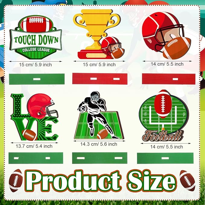 Cinnvoice 6 Pcs Football Table Decorations Wooden Table Centerpieces Rustic Wood Tabletop Sign Decorations for Home Kitchen Office Farmhouse Desk Shelves Party Tiered Tray Decor