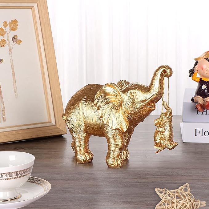 Elephant Statue. Gold Elephant Decor Brings Good Luck, Health, Strength. Elephant Gifts for Women, Mom Gifts. Decorations