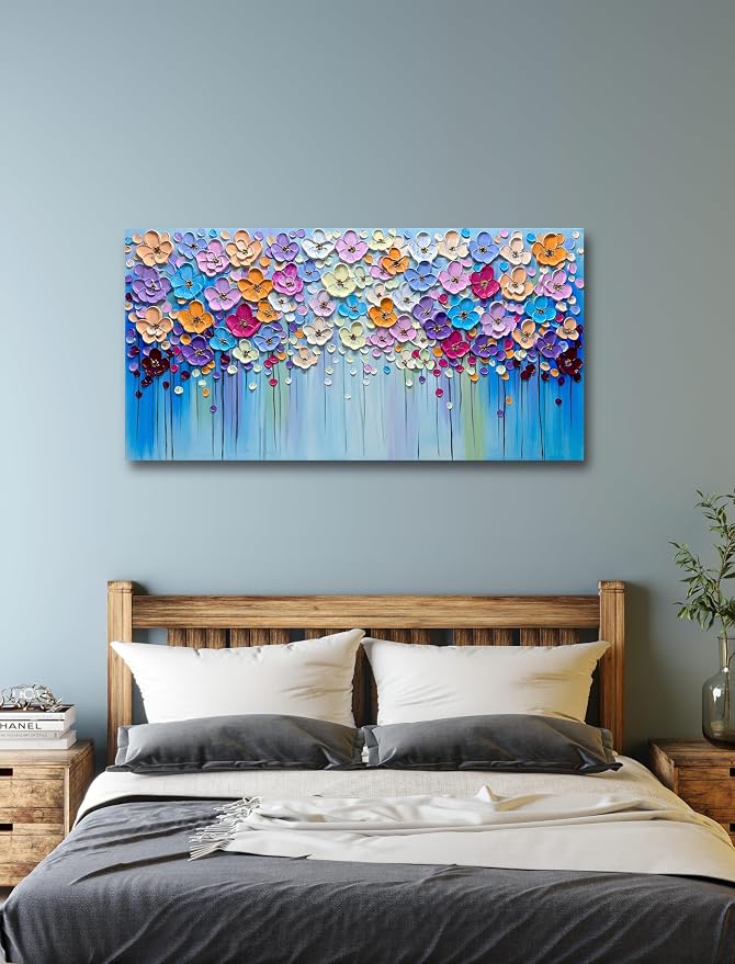 Yika Art 3D Paintings, Modern Abstract Oil Painting Hand Painted On Canvas Abstract Artwork Picture Wall Decoration for living room - Gorgeous Flowers Wall Art-24X48 Inch