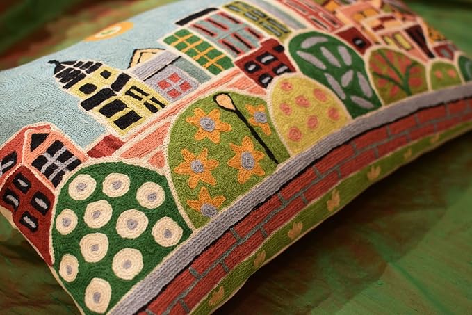 Boston Pillow Cover | Karla Gerard Kennedy Greenway | Boston City Pillowcase | Kids Room Pillow | Boston Lover Gift | Boston Housewarming Gift | Hand Embroidered Wool Size - 14x24