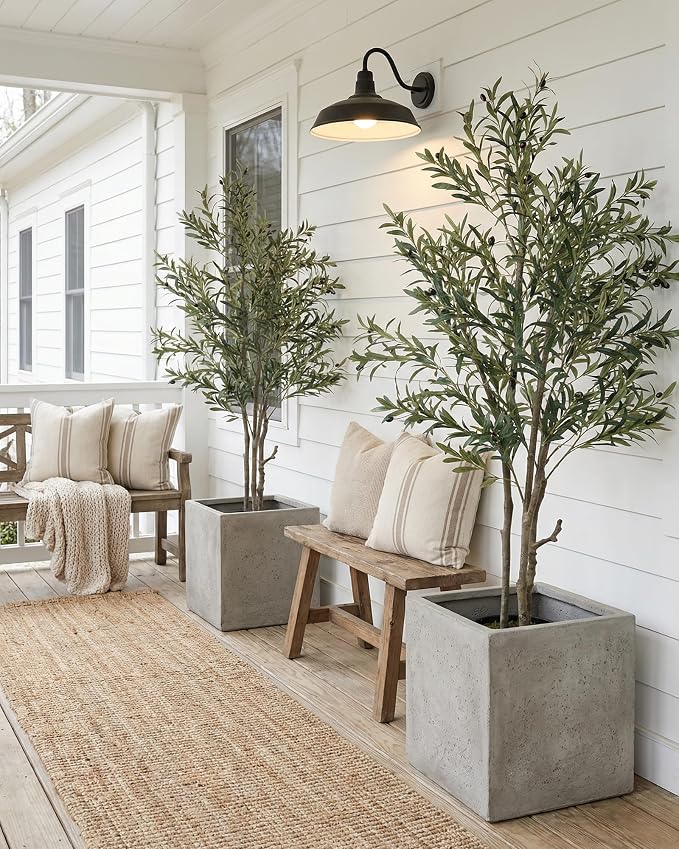 KOL 6ft Artificial Olive Tree Indoor, Tall Faux Olive Trees, Fake Olive Tree Floor Plant for Home Office Living Room Decor with Matte Black Pot