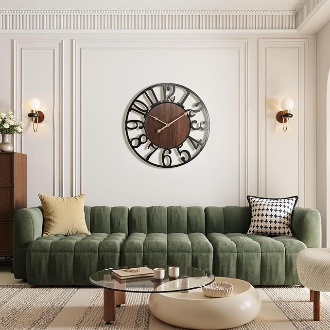 Vantic 32 Inch Large Wall Clock, Arabic Numeral Wood Oversized Wall Clocks for Living Room Decor, Farmhouse, Bedroom and Kitchen, Completely Silent, Non Ticking, Battery Operated