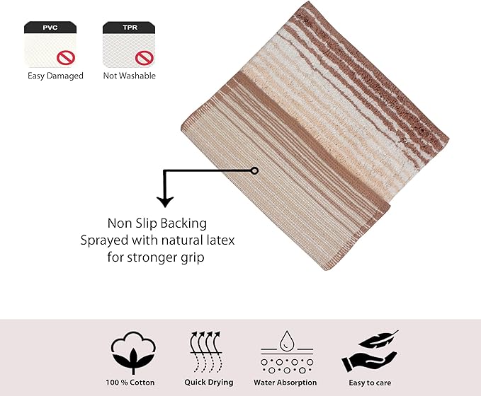 Home Weavers 100% Cotton Gradiation Collection Bathroom Décor | Washable Rug | Bathroom Mat | Kitchen Mat | Bathroom Rug Set | Bath Mat Set | Bath Floor Mat Non Slip, 5 Piece Set with Contour, Beige