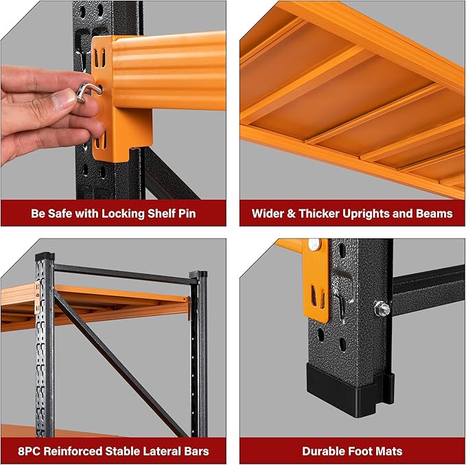 48" Wide Heavy Duty Garage Shelving Units,3000LBS Deep Storage Shelves,Orange Metal Garage Shelves,Large Storage Rack,Steel Shelf,Industrial Shelving for Shop,Warehouse,Basement,48" W x 24" D x 70" H