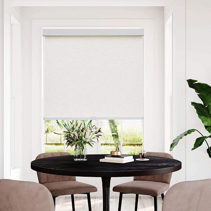 Persilux Free-Stop Cordless Roller Shades for Windows (Cream 22"W x 72"H) Natural Woven Fabric Light Filtering Roller Blinds, UV Protection Privacy Window Blinds for Windows, Home, Living Room, Office