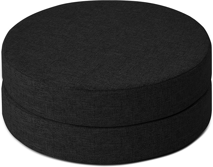 AddGrace 2.5" Thick Non Slip Round Chair Pad Set of 2, 16", Black | Machine-Washable Cover, Non-Slip, for Kitchen, Dining Room, Office, Floor, Bistro Cafe, for 16" Ottoman, 16" Round Stool