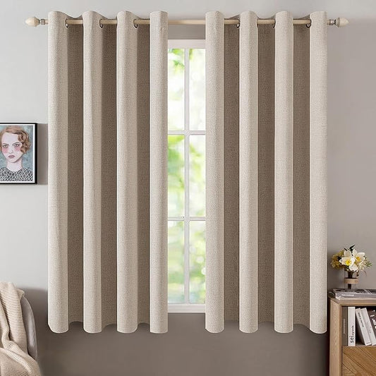 MIULEE Linen Textured Curtains for Bedroom Solid 100% Blackout Thermal Insulated Taupe Grommet Room Darkening Curtains & Drapes Luxury Decor for Living Room Nursery 52 x 63 Inch (2 Panels)