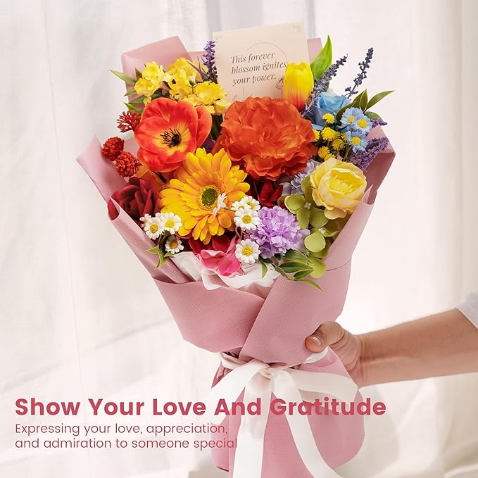 TINGE TIME Preserved Flowers Bouquet, Rainbow Fake Flowers Bouquet, Aritifical Roses Bouquet for Wedding, Table Centerpieces, Valentines, Mothers Day, Birthday Gifts, Anniversary, Engagement