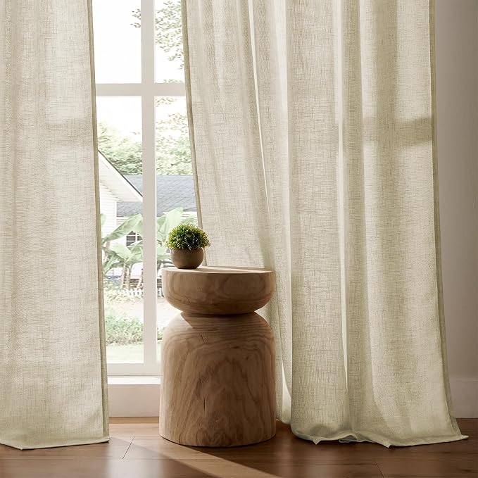 Joydeco Linen Curtains 96 Inch Length 2 Panel Sets,Light Filtering Curtains for Bedroom 37 Inch Wide Living Room Drapes with Back Tabs & Rod Pockets (W37 x L96 Inch, Linen)