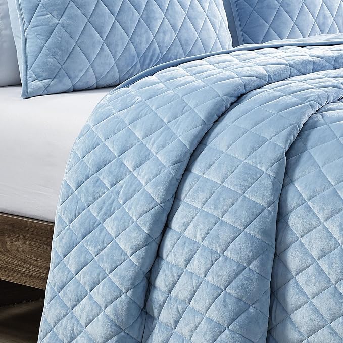Fredsure 3pc Quilt Set (Light Blue, King)
