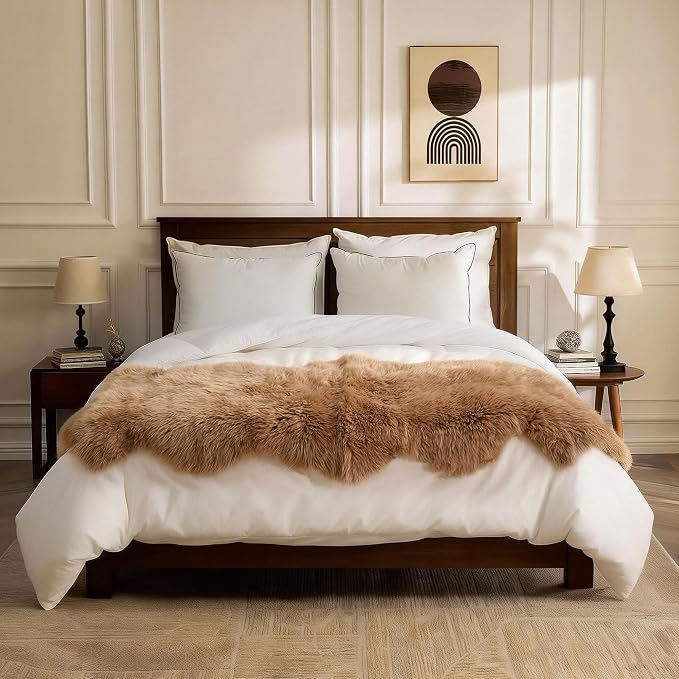 Premium Genuine Sheepskin Area Ruge - Real Wool Fur Shaggy Carpet | Fluffy Soft Natural Lambskin Rug Seat Chair Covers for Couch Sofa Bedroom Living Room(Tan,2×6 Feet Sheepskin)