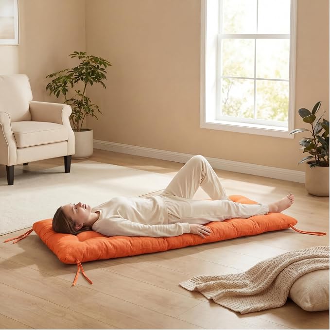 Vercraft Long Floor Cushion Large Floor Cushion with Brushed Cotton 74.8 x 27.5 x 3.15 in Jumbo Lounger Pillow for Outdoor Indoor Bay Window Meditation Yoga Reading Sleeping(1 Pc,Orange)