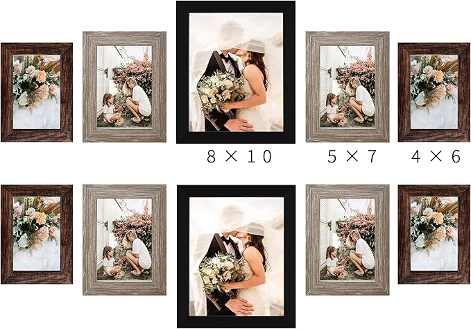 LUCKYLIFE Picture Frames Collage Wall Decor 10-Pack, Gallery Wall Frame Set with 8x10 5x7 4x6 Frames in 3 Different Finishes