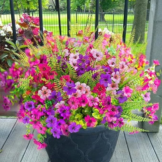 Yastouay 24 Bundles Artificial Flowers for Outdoors, UV Resistant Artificial Outdoor Flowers No Fade Fake Outdoor Flowers Plants for Garden Porch Window Box Pot Planters Decor (Mixing+Fern A)