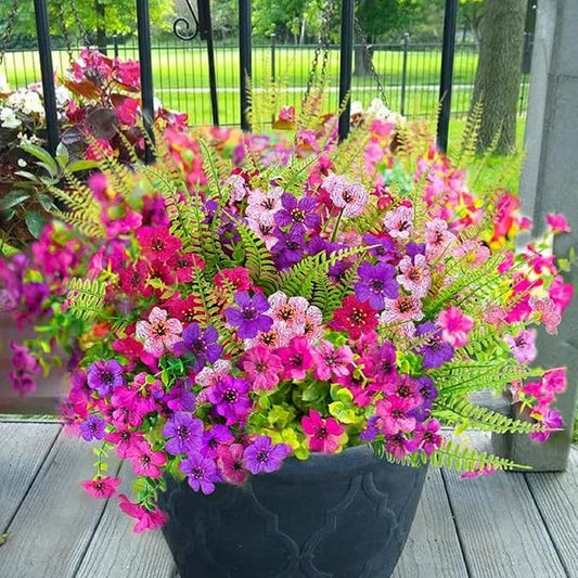 Yastouay 24 Bundles Artificial Flowers for Outdoors, UV Resistant Artificial Outdoor Flowers No Fade Fake Outdoor Flowers Plants for Garden Porch Window Box Pot Planters Decor (Mixing+Fern A)