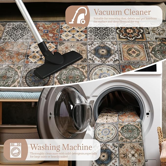 Machine Washable Entryway Small Area Rugs: Soft Non-Slip Low Pile Door Mat Indoor Entrance 2x3 ThrowRug for High-Traffic Areas Kitchen, Hallway, Farmhouse Decor