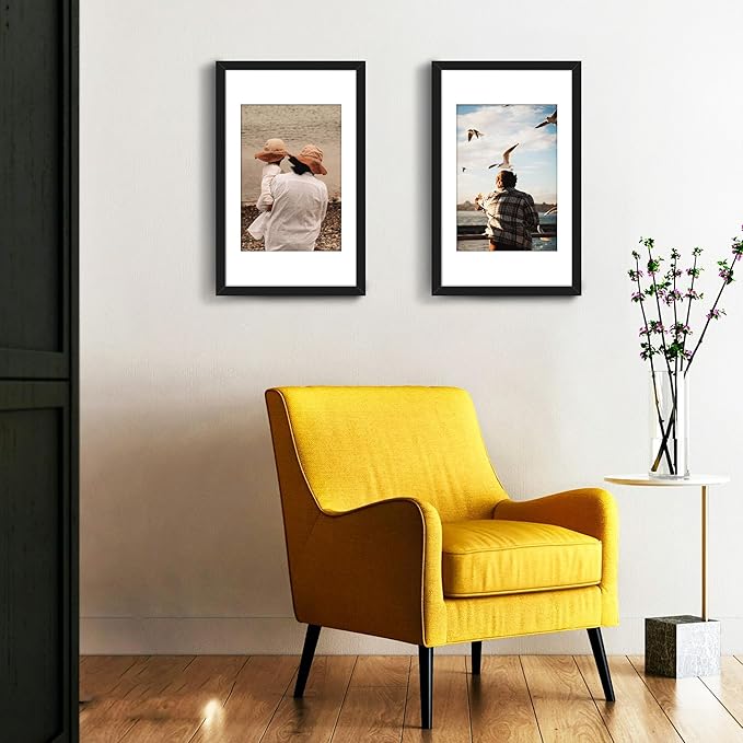 Picrit 8.5x14 Picture Frame Set of 12, Display 7x10 with Mat or 8.5x14 without Mat, Photo Frames for Wall Mounting or Table Top Display, Black