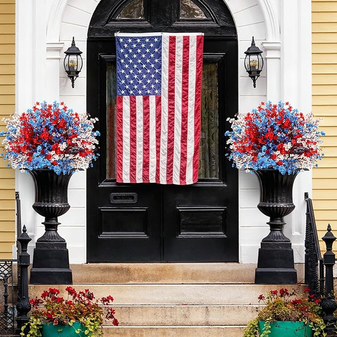 Lyrow 24 Pcs Red Blue White Patriotic Artificial Flowers 4th of July 250th Anniversary Table Centerpieces Decor Fake Babys Breath Pick Stems Floral Arrangement for Veterans Memorial Day Home Outdoor