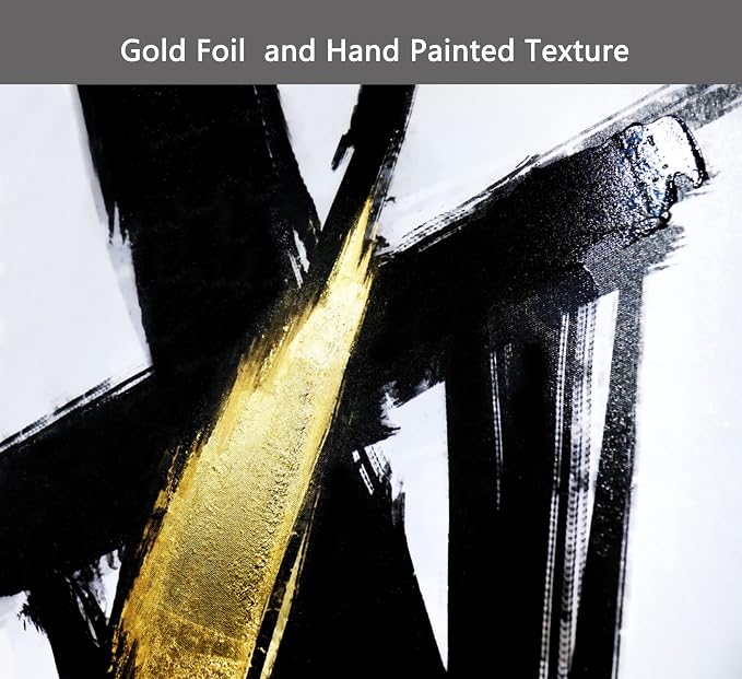 Sofoney - Gold Framed Black and Gold Abstract Canvas Wall Art Prints 3D Textured Black Brushstrokes Painting with Gold Foil, Modern Home Decor for Living Room Bedroom Office - 16"x24"x 3 Piece