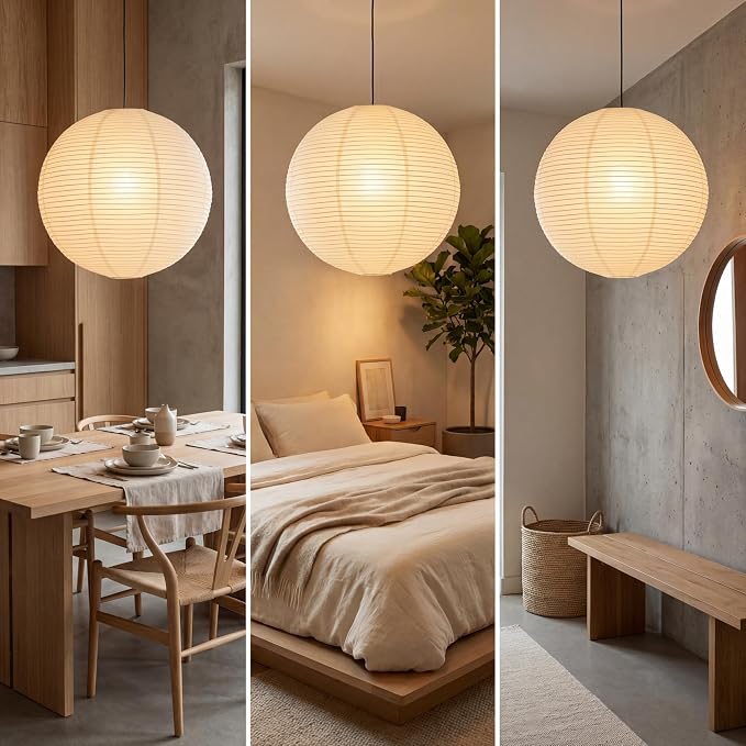 Nogy Japanese Style Lantern Pendant Light - Off White Rice Paper Pendant with Cord Plug in (15ft) 29.5 in