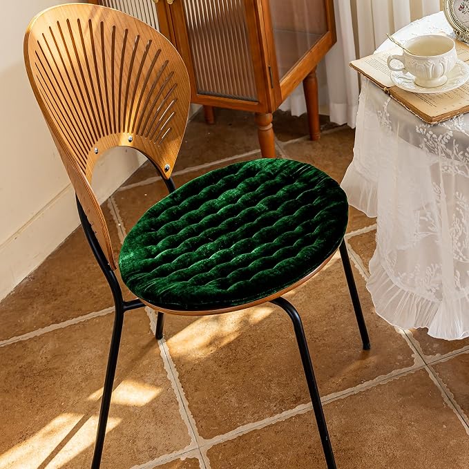 vctops Luxury Velvet Chair Pad Seat Cushion Soft and Comfy Chair Cushion Solid Color Round Seat Pad Cushion for Kitchen Dining Office Chair (DarkGreen,17"x17")