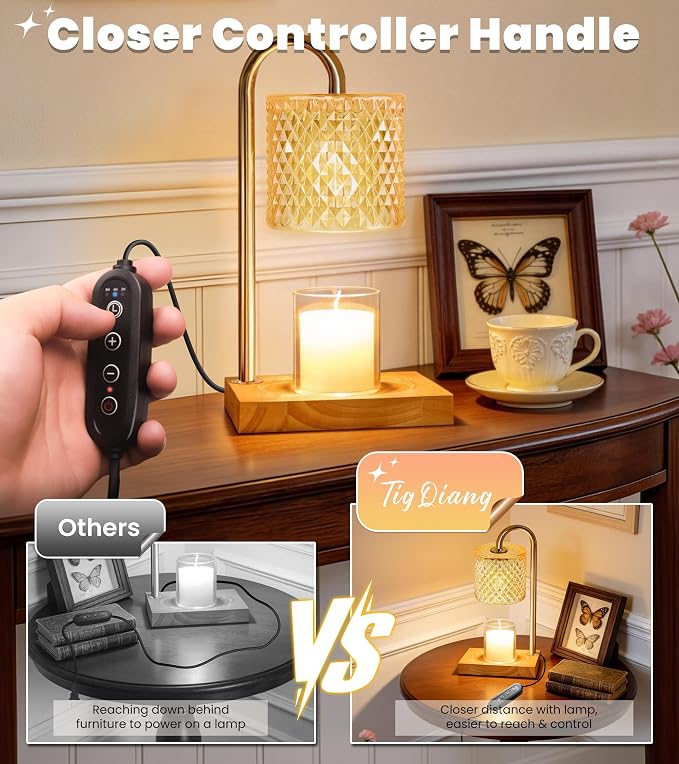 TigQiang Candle Warmer Lamp with Timer Dimmer, Birthday Gifts for Women Mom, House Warming Gifts, Elegant New Home Decor, Wax Warmer for Jar Candles, Heater Lamp for Scented Wax, Amber Glass
