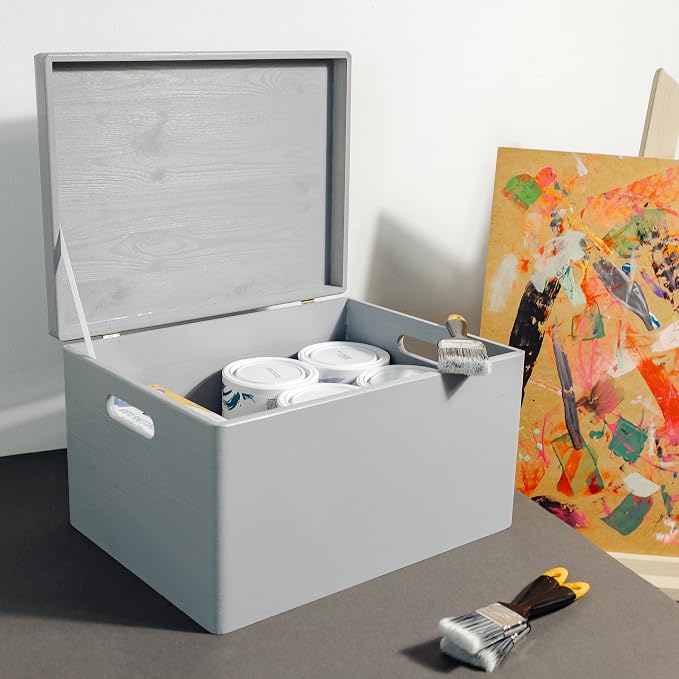 Creative Deco Large Gray Wooden Box Storage with Hinged Lid | 15.8x11.8x9.44in (+-0.5) | Keepsake Gift Box Storage Document | Wood Chest Trunk PRODUCT NOT INTENDED FOR 15 YEARS OR BELOW | Solid pine storage box with a lid for keepsakes, crafts, station...