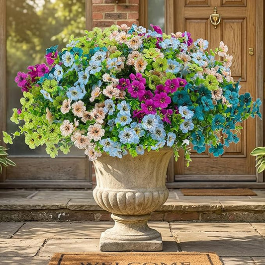 Artificial Flowers for Outdoor Decor, 16 Pack UV-Resistant Fake Colorful Silk Daisy Flowers, Perfect for Spring & Summer Decorating – Front Porch, Patio, Window Boxes, and Potted Plants