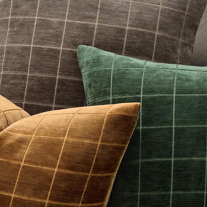 MIULEE Decorative Chenille Check Throw Pillow Covers Vintage Plaid Couch Pillows 20x20 Inch Set of 2 Neutral Boho Cushion Covers Modern Spring Home Decor for Sofa Bed Living Room Moss Green