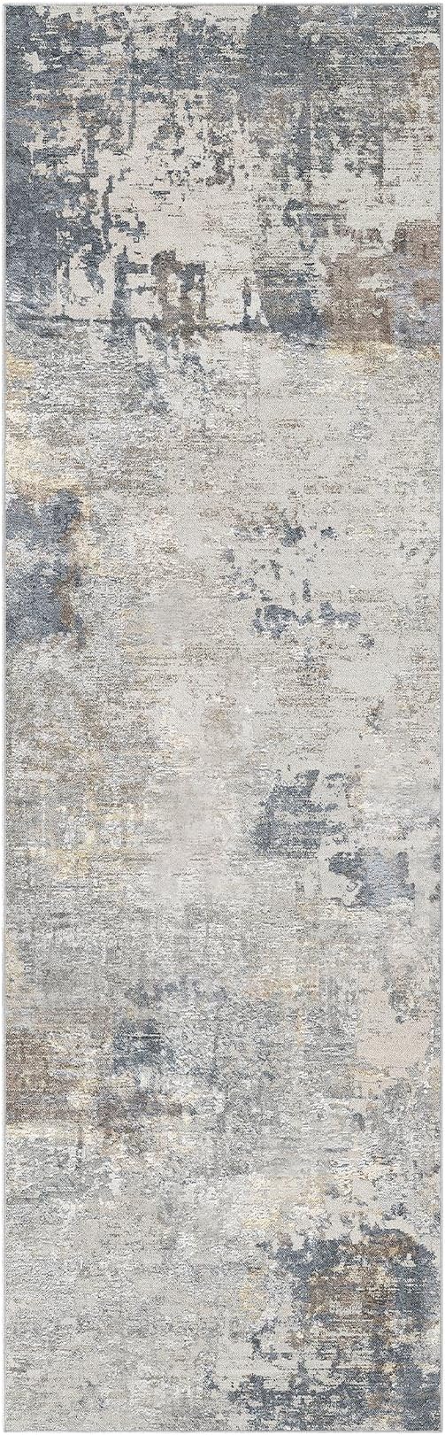 UERMEI 3X10 Washable Runner Rug for Hallway: Soft Neutral Modern Abstract Area Rug - Non-Slip Low Pile Long Throw Indoor Carpet for Kitchen Entryway Kitchen Bedroom Laundry - Blue Grey