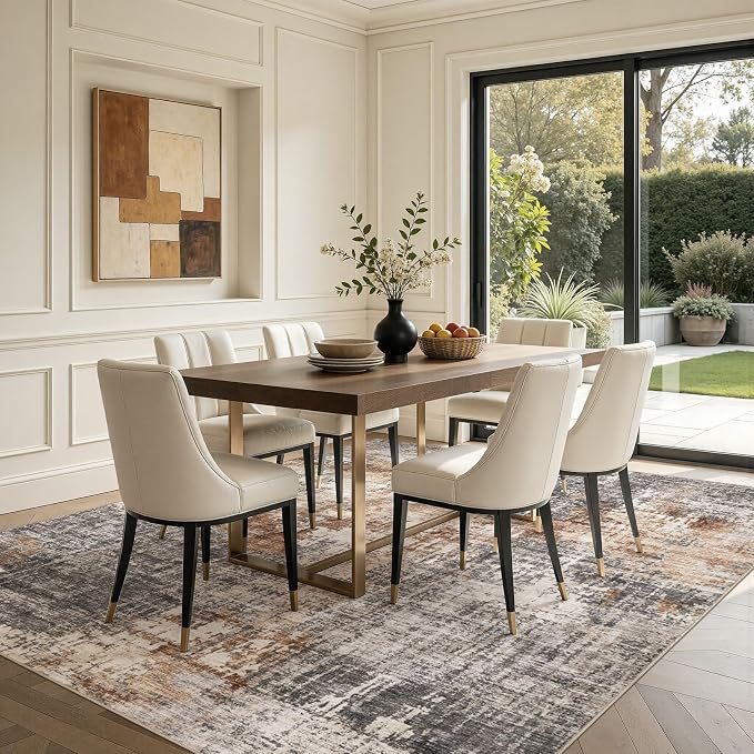 DMOYEST Area Rug Living Room Rugs - 12x15 Washable Large Soft Indoor Neutral Modern Abstract Low Pile Rug Carpet for Bedroom Dining Room Farmhouse Home Office - Grey Brown
