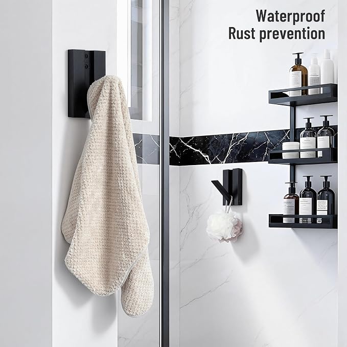 Folding Wall Hooks 2Pack: Black Modern Wooden Coat Hooks Mount for Heavy Duty Hanging Towels Backpack Bags Hats, Space Saving Minimalist Decorative Entryway Hanger for Aesthetic Homeowner