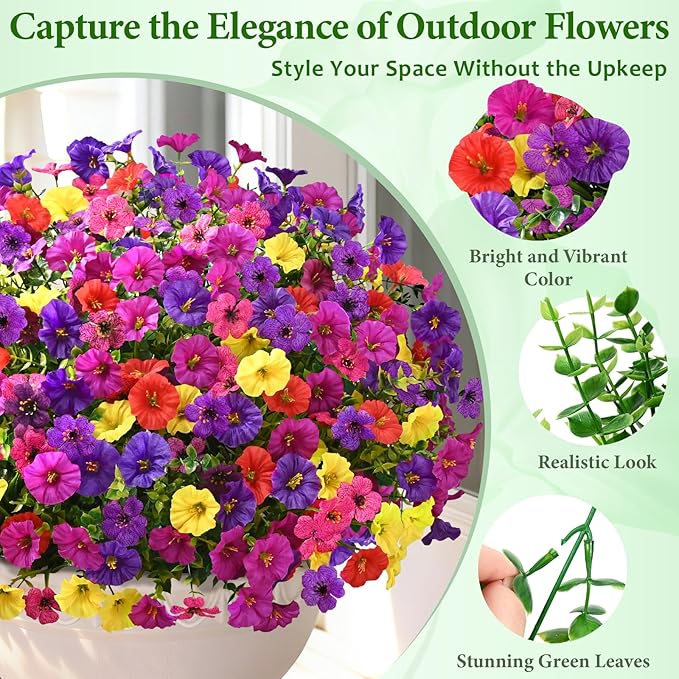 Yastouay Artificial Flowers for Outdoors, 14 Bundles UV Resistant Artificial Outdoor Flowers, Realistic Fake Outdoor Flowers Plant Faux Flowers for Outdoor Planters Front Porch Patio Window Box