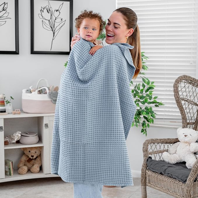 Comfy Cubs Waffle Weave Baby Blanket - 40” x 40” Cotton Blanket with Textured Design - Lightweight Swaddle for Bed, Crib, Stroller, or Couch - Soft Cover for Toddlers, Boys & Girls - Pacific Blue