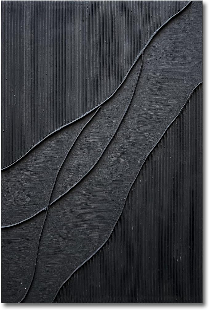 NANKAI Art Hand-Painted Thick Texture Black Minimalist Oil Painting 45x30 Inch Large Home Wall Decorative Art Painting