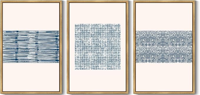 PHOPAGO Blue Abstract Framed Wall Art Large 24x36in Modern Boho Neutral Line Wall Decor Bohemain Minimalist Geometric Artwork Home Decor - Natural Framed