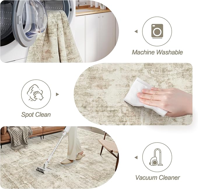 Soalmost Abstract Rug 8x10 Large Living Room Rugs Neutral Modern Washable Area Rugs for Bedroom Dining Room Non-Slip Stain Resistant Foldable Thin Rug Beige Gray