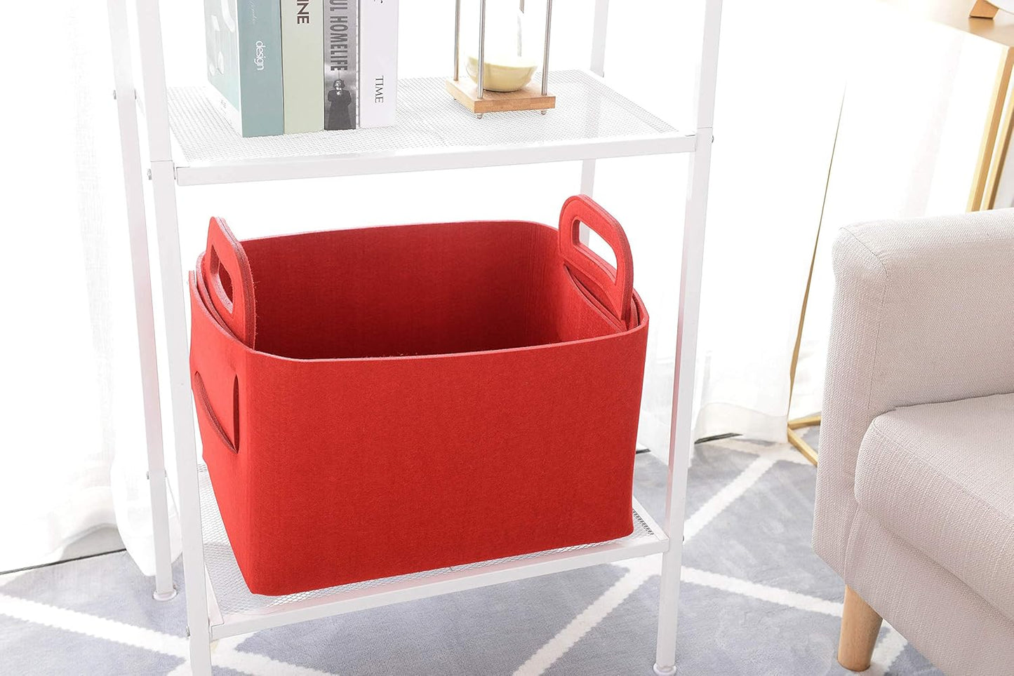 Minoisome Storage Basket Felt Storage Bin Collapsible& Convenient Box Organizer with Carry Handles for Office Bedroom Closet Babies Nursery Toys Laundry (Red, 17.9inch（L）×12.2inch（W）×11.6inch（H）)
