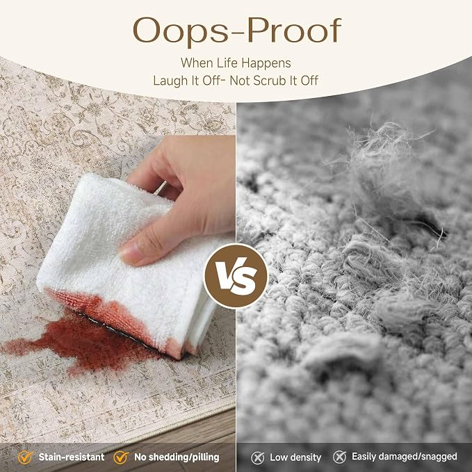 2x5 Washable Runner Rug Beige Vintage Non Slip Soft Low Pile Hallway Kitchen Rug Distressed Oriental Carpet for Laundry Bathroom Bedroom Living Room Home Decor