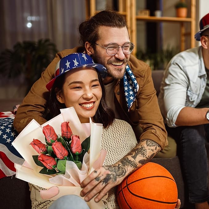 Suhine 6 Pcs Artificial Basketball Rose Flowers Sports Party Favors Bulk for Birthday Graduation Wedding Party Decoration Table Centerpieces Mom Team Coach Senior Night Gift(Basketball Color, Normal)