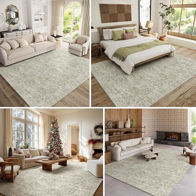 Washable Rugs for Living Room: 8x10 Area Rugs for Bedroom Ultra Soft Non-Slip Stain Resistant Vintage Boho Large Carpet for High-Traffic Dining Room - Farmhouse Decor
